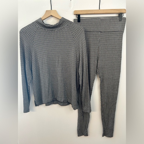 Lou & Grey Pants - Lou & Grey for LOFT Black, Brown Houndstooth Mock Neck Top & Ponte Leggings Sz M